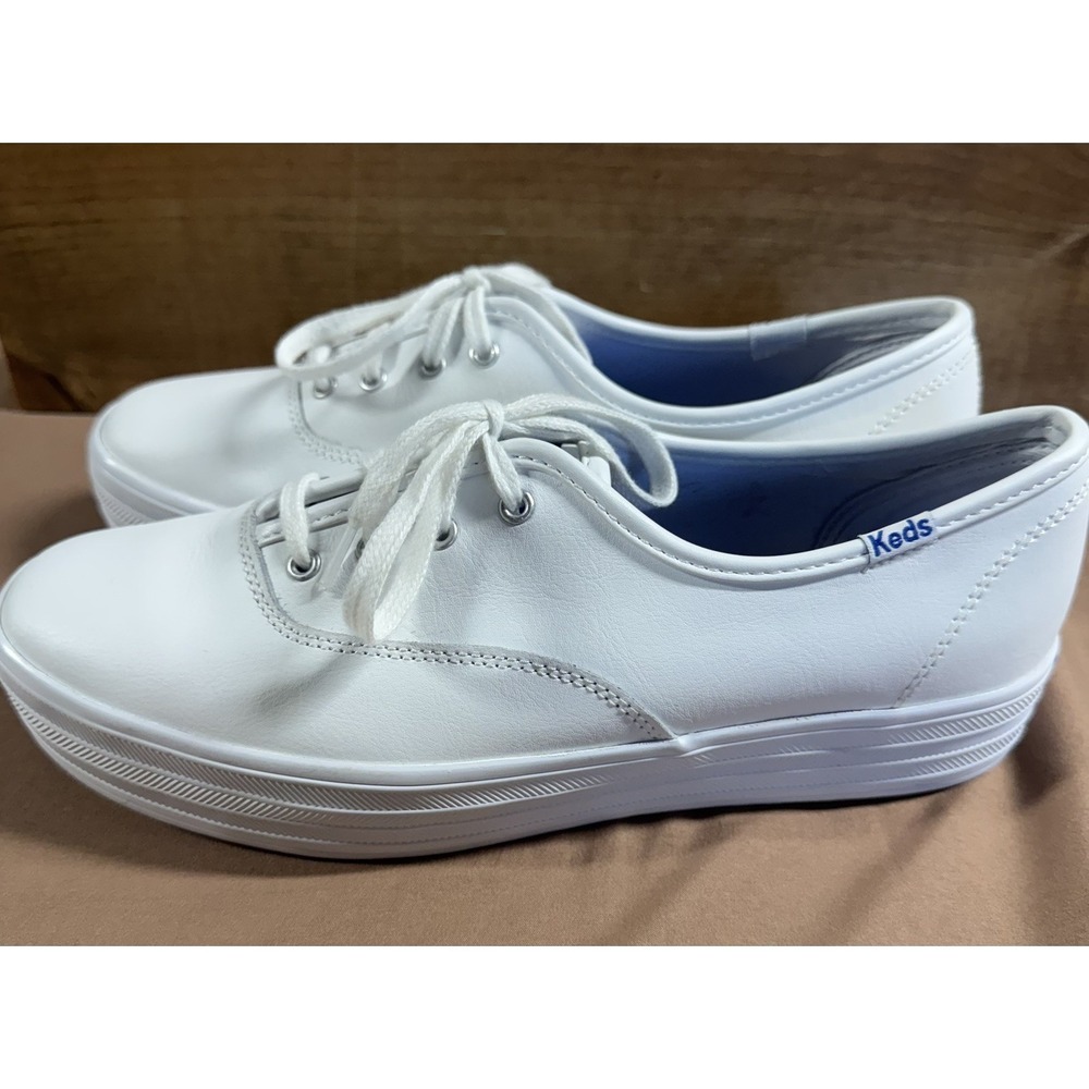 Keds Womens The Platform Leather Sneaker White Size 8.5M